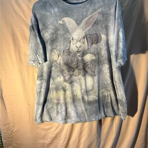 The Mountain Blue Short Sleeve Tee with Vintage Tie-Dye Alice in Wonderland Rabb
